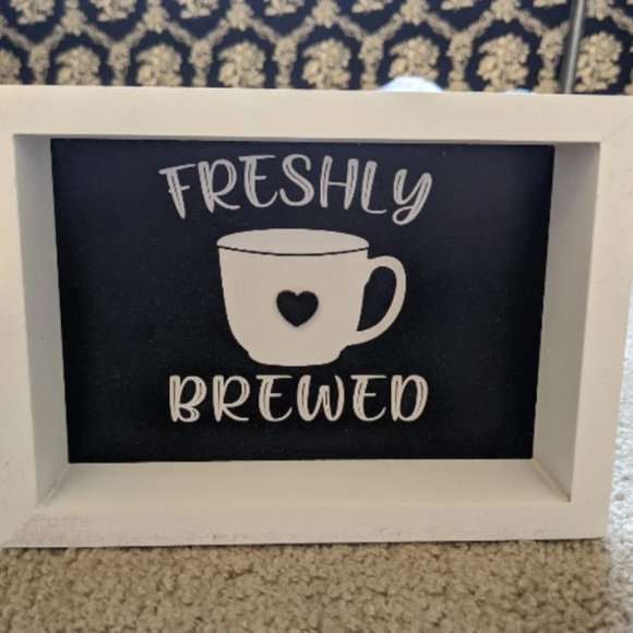 *NEW* Shadow Box Sign Coffee Freshly Brewed Wine bc Adulting is Hard - Picture 2 of 3